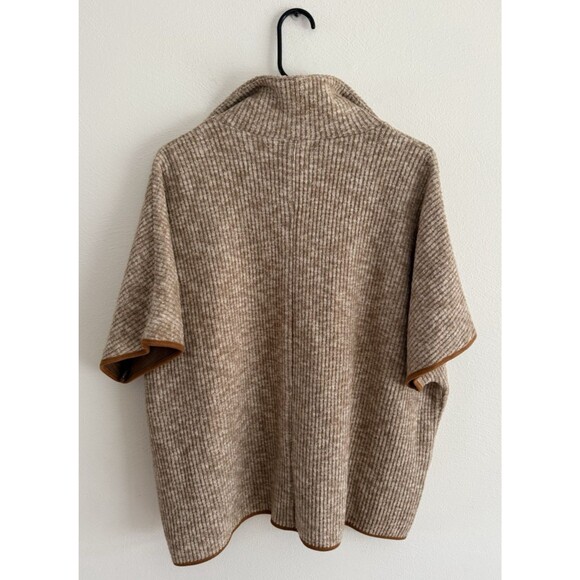 THML Ribbed Poncho Style Sweater Women Size XS/S Tan Boxy Oversized Pullover - Picture 2 of 10